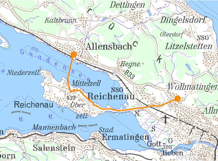 Insel Reichenau-Konstanz Wegvariante des Hegauer Jakobswegs über die Insel Reichenau